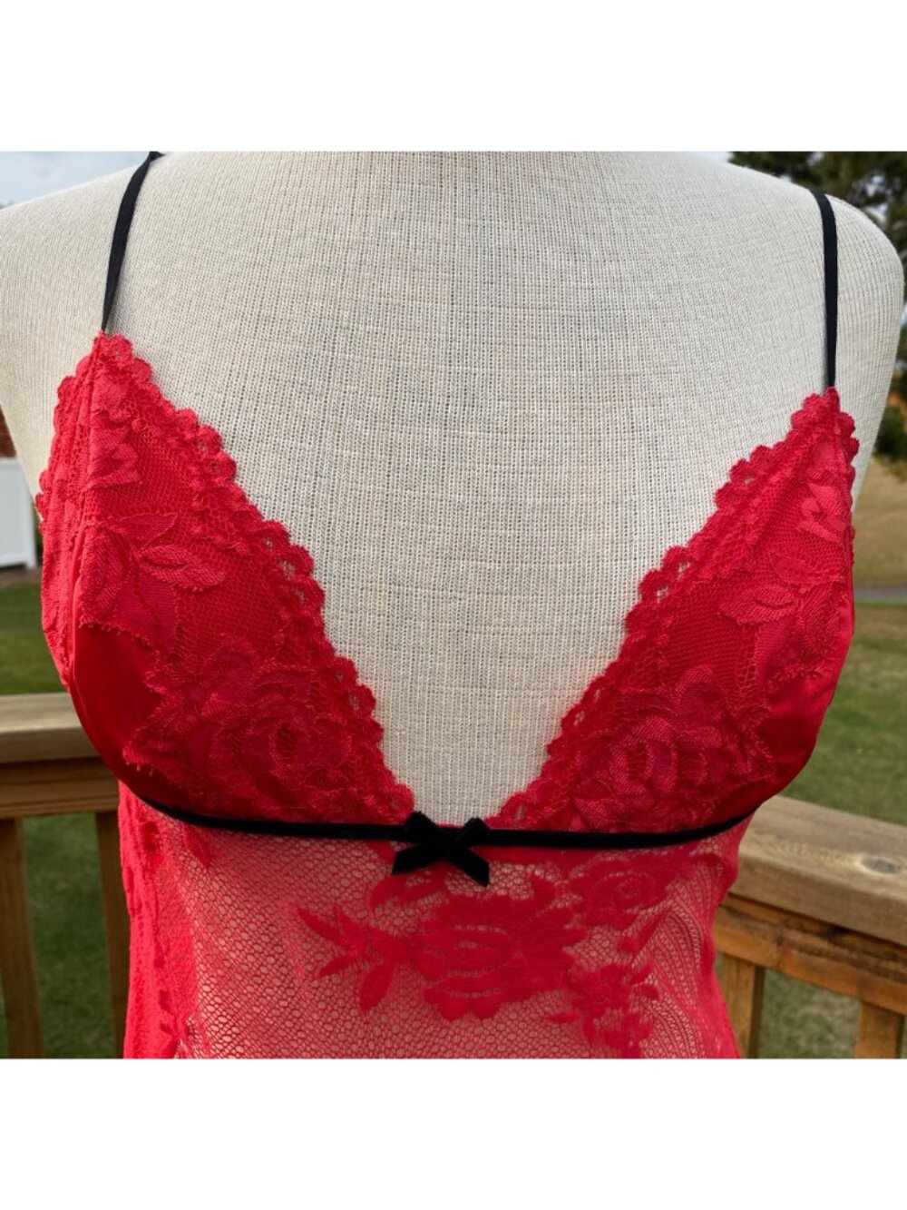 Victoria's Secret Very Sexy Red Lace Babydoll Lingerie L Strappy Romantic Floral - Picture 11 of 13
